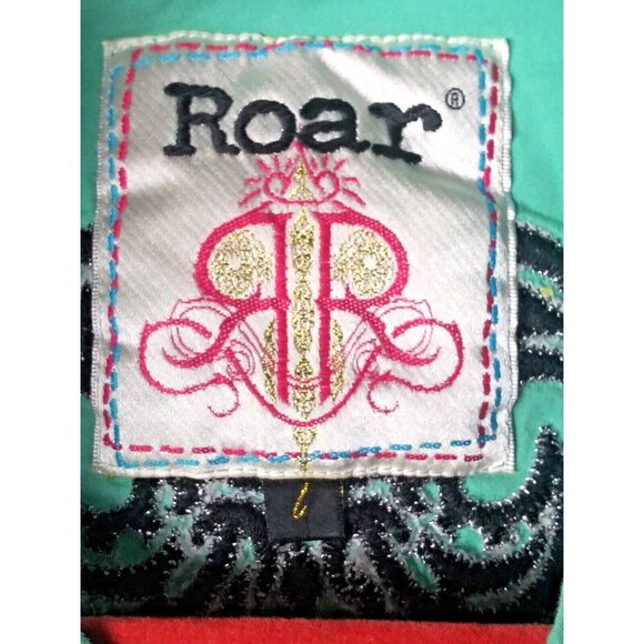 Roar Western Shirt Womens Sz L Slim Embroidered Rhinestones Cowgirl green black - Picture 8 of 12